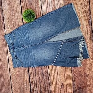 Moda Luxe Distressed Asymmetrical Denim Maxi Skirt